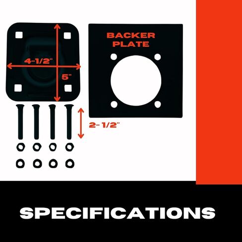 Pit Posse 11005BK-4 Cargo Trailer Recessed Pan D Ring Floor Rope Anchor Tie Down 6,000 lbs Breaking Strength - Flush Mount - Includes Washers and Mounting Hardware - Truck Bed SUV Van (4 Pack/Black) in Kuwait