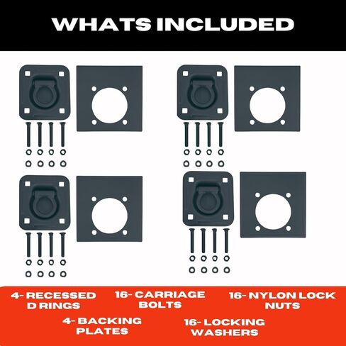 Pit Posse 11005BK-4 Cargo Trailer Recessed Pan D Ring Floor Rope Anchor Tie Down 6,000 lbs Breaking Strength - Flush Mount - Includes Washers and Mounting Hardware - Truck Bed SUV Van (4 Pack/Black) in Kuwait