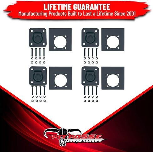 Pit Posse 11005BK-4 Cargo Trailer Recessed Pan D Ring Floor Rope Anchor Tie Down 6,000 lbs Breaking Strength - Flush Mount - Includes Washers and Mounting Hardware - Truck Bed SUV Van (4 Pack/Black) in Kuwait