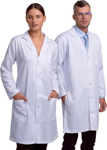 Professional Unisex 100% Cotton Lab Coat for Men and Women, Multiple Pockets, Classic Fit, Snap Closing, 40" Length in Saudi Arabia