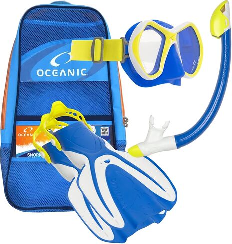 مجموعة/مجموعة أدوات الغطس للأطفال من OCEANIC: قناع وأنبوب تنفس وزعانف وحقيبة معدات شبكية. الأعمار من 3 إلى 10 سنوات in Kuwait