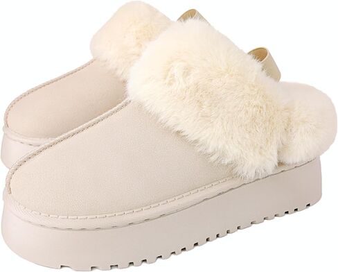 Women's Platform Slippers Winter Mini Boots Anti-Slip Suede Slip on Women Sneakers Fur Lined House Slippers for Indoor Outdoor in Saudi Arabia