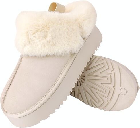 Women's Platform Slippers Winter Mini Boots Anti-Slip Suede Slip on Women Sneakers Fur Lined House Slippers for Indoor Outdoor in Saudi Arabia