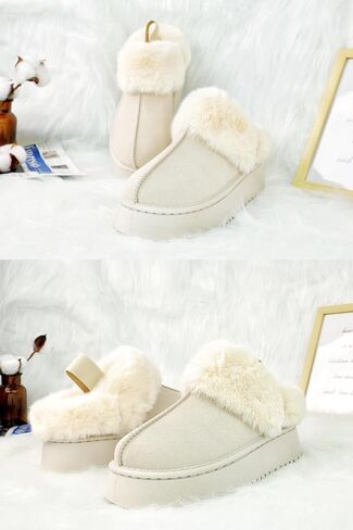 Women's Platform Slippers Winter Mini Boots Anti-Slip Suede Slip on Women Sneakers Fur Lined House Slippers for Indoor Outdoor in Saudi Arabia