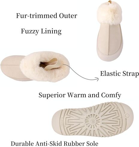 Women's Platform Slippers Winter Mini Boots Anti-Slip Suede Slip on Women Sneakers Fur Lined House Slippers for Indoor Outdoor in Saudi Arabia