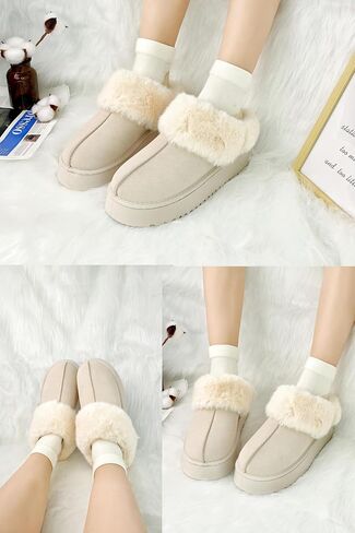 Women's Platform Slippers Winter Mini Boots Anti-Slip Suede Slip on Women Sneakers Fur Lined House Slippers for Indoor Outdoor in Saudi Arabia