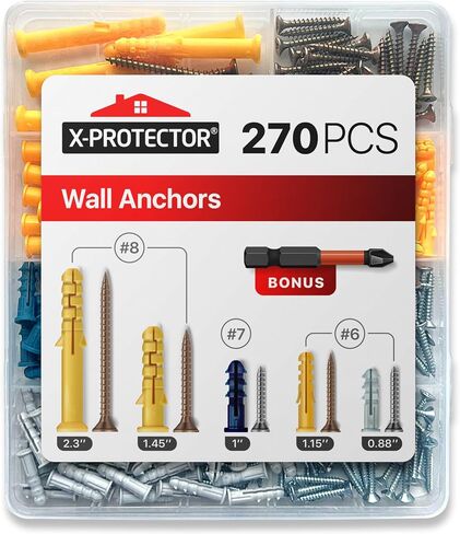X-Protector Drywall Anchors 270 PCS Set - #6, #7, #8-135 Wall Anchors + 135 Flat Head Screws - Premium Dry Wall Anchors and Screws Kit - Wall Anchors for Drywall, Concrete, Brick & Other Surfaces! in Saudi Arabia