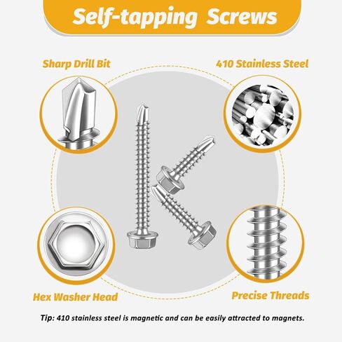 مجموعة متنوعة من براغي الحفر الذاتي 170 قطعة من Kadrick، 410 براغي معدنية ذاتية التنصت من الفولاذ المقاوم للصدأ TEK، #8x1/2-1-1/2، رأس غسالة سداسية in Kuwait