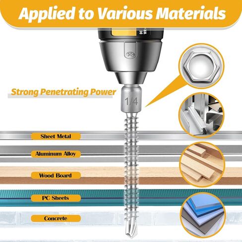 مجموعة متنوعة من براغي الحفر الذاتي 170 قطعة من Kadrick، 410 براغي معدنية ذاتية التنصت من الفولاذ المقاوم للصدأ TEK، #8x1/2-1-1/2، رأس غسالة سداسية in Kuwait