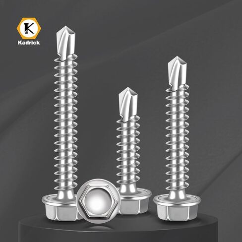 مجموعة متنوعة من براغي الحفر الذاتي 170 قطعة من Kadrick، 410 براغي معدنية ذاتية التنصت من الفولاذ المقاوم للصدأ TEK، #8x1/2-1-1/2، رأس غسالة سداسية in Kuwait