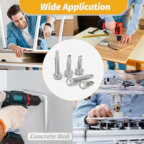 مجموعة متنوعة من براغي الحفر الذاتي 170 قطعة من Kadrick، 410 براغي معدنية ذاتية التنصت من الفولاذ المقاوم للصدأ TEK، #8x1/2-1-1/2، رأس غسالة سداسية in Kuwait