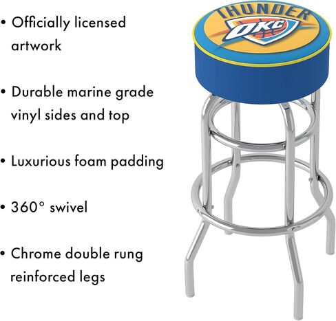 Trademark Global Bar Stool - Oklahoma City Thunder Logo Stool with Foam Padded Seat - Swivel Chair for Game Room, Garage, or Home Bar in Saudi Arabia