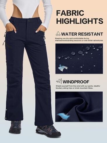 Women's Snow Ski Hiking Pants Waterproof Fleece Lined Softshell Insulated Winter Snowboarding Outdoor Flare Pants in Saudi Arabia