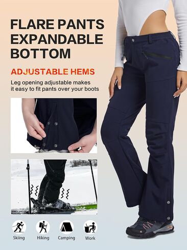 Women's Snow Ski Hiking Pants Waterproof Fleece Lined Softshell Insulated Winter Snowboarding Outdoor Flare Pants in Saudi Arabia
