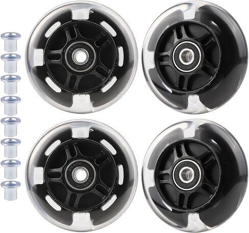 4-Pack PU Inline Skate Wheels Flashing Wheels Replacement w/Bushings for Kids Youth Children's Roller Skates (Black, 72mm) in Kuwait