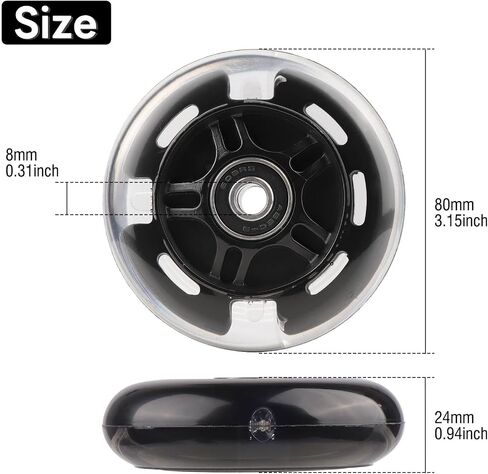 4-Pack PU Inline Skate Wheels Flashing Wheels Replacement w/Bushings for Kids Youth Children's Roller Skates (Black, 72mm) in Kuwait
