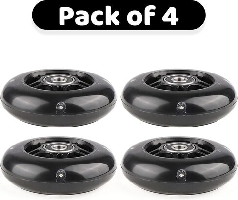 4-Pack PU Inline Skate Wheels Flashing Wheels Replacement w/Bushings for Kids Youth Children's Roller Skates (Black, 72mm) in Kuwait