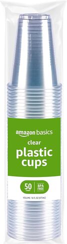 Amazon Basics Disposable Clear Plastic Cups, 16oz, 50 Count in Kuwait
