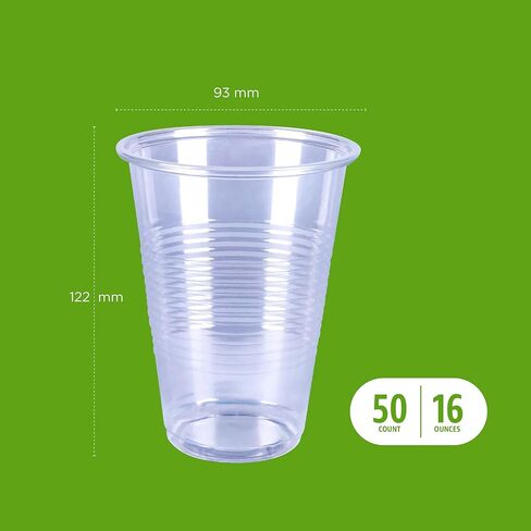 Amazon Basics Disposable Clear Plastic Cups, 16oz, 50 Count in Kuwait
