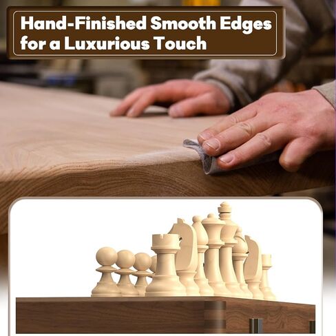 Premium Natural Walnut 15" Magnetic Wooden Folding Chess & Checkers Set- 2 in 1 Board Game with 3" King Staunton Pieces and 2 Extra Queens, Checkers, and Dust-Proof Storage Bag (Black) in Saudi Arabia