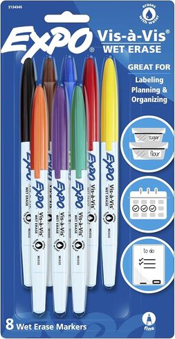 EXPO Vis-a-Vis Wet Erase Markers, Fine Point, Assorted Colors, 8 Count in Saudi Arabia
