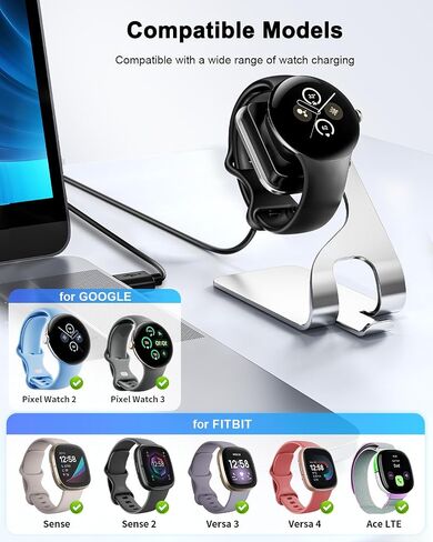 Charger Stand for Google Pixel Watch 2/ Pixel Watch 3 45mm 41mm& Fitbit Sense/Sense 2/Versa 3/4, Magnetic Charging Station Dock for Smartwatch Accessories with 4.9ft USB Cord (Not for Pixel Watch 1) in Saudi Arabia