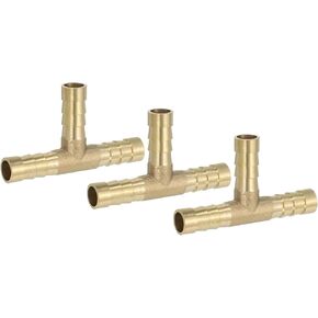 PATIKIL 1" Brass Tee Hose Barb Fitting,3 Pcs 3 Ways Union Intersection T Shape Barbed Split for Air Water Fuel Gas Liquid, Golden