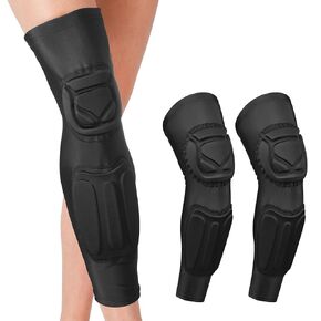 Knee Pads Compression Padded Long Leg Sleeves Calf Shin Guards For Youth Adult Basketball Football Volleyball Wrestling Protector, Double Crashproof Knee & Calf Pads (1 Pair)