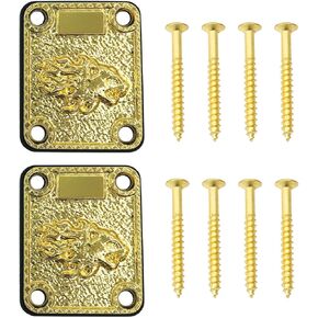 2Pcs Electric Guitar Neck Plates Engraved Animal Head Pattern for Guitar Neck Joint Connecting Strengthen Electric Guitar Replacement Parts Gold Type A