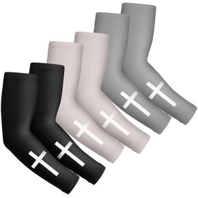 6 Pairs UV Sun Protection Faith Cross Arm Sleeves, Cooling Compression Arm Sleeves to Cover Arms for Women Men Outdoor