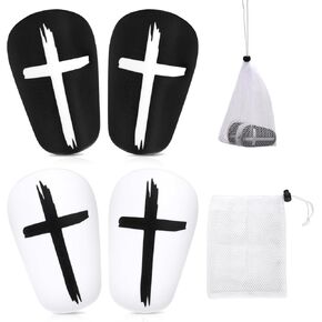2 Pairs Mini Shin Guards Soccer, 3.93x2.36 inch Black & White Cross Protective Soccer Shin Guards Small Football Shin Pads Equipment for Youth Kids Boys Girls Adults