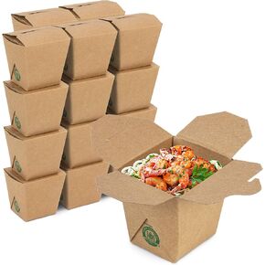 Fit Meal Prep 50 Pack 16 oz Chinese Take Out Boxes - 3.8x3" Plain Kraft Paperboard Food Containers, Leak and Grease Resistant Half Quart Size Asian Rectangle To Go Boxes, Candy Buffet Box and Party