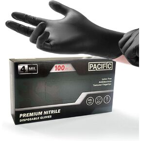 PACIFIC PPE 4 mil Black Nitrile Disposable Gloves, Food-Safe, Latex-Free, Cleaning, Cooking Gloves, Small