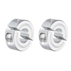 uxcell 2Pcs Double Split Clamp-On Shaft Collar for 3/8" Shaft, Two-Piece Clamping Collar 7/8" OD, 11/32" Thickness, Aluminum Alloy Set Screw Split Collar Clamp