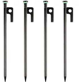 Tent Stakes Heavy Duty & Hammer Set,with 12in Tent Stake Remover +10 in Steel Tent Pegs+Storage Bag +Fluorescent Rubber Circle for Camping Used on Rocks, Grassland,Canopies (10"- 4pack & 12" Hammer)