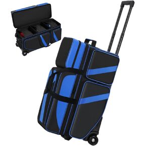3 Ball Bowling Bags With Wheels,Bowling Ball Bag With Shoes Compartment And Multiple Pockets,Bowling Ball Bag 3 Ball Roller With Retractable Handle Extends to 41.5"