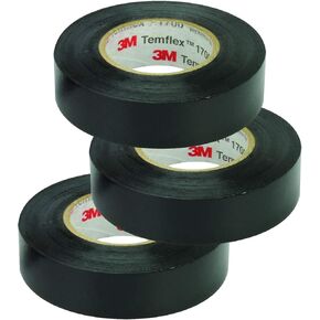 3M Temflex Vinyl Electrical Tape, 1700, 3/4 in x 60 ft, Black 1.5core (3-Roll)