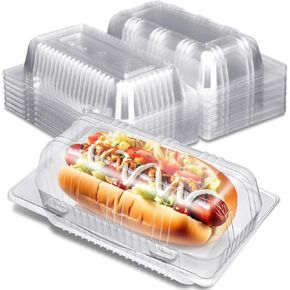 30 Pcs Clear Plastic Hot Dog Tray with Hinged Lid 6.34 x 3.86 x 2.44 Inch Hot Dog Container Disposable Clamshell Take Out Containers Cake Slice Containers for Bakery Dessert Salads
