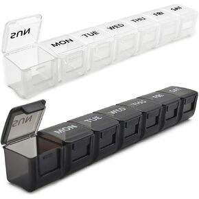 2 Pack Weekly Pill Organizer, Large 7 Day Pill Case, Daily Vitamin Case Medicine Box, AM/PM Pill Containers for Medicine Supplements Fish Oil（White & Black）