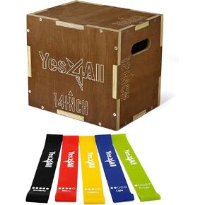 صندوق Plyo الخشبي من Yes4All - عتيق - إسبرسو - 16 × 14 × 12 + حزام حلقة المقاومة in Kuwait