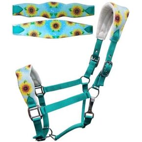 Showman Adjustable Turquoise Nylon Bronc Halter w/Sunflower Print