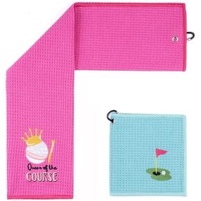 2 Pack Embroidery Club and Ball Golf Towel Set, Microfiber Fabric Waffle Pattern Embroidery Towels, Outdoor Sports Towels Heavy Duty Carabiner Clip (2 Pcs)