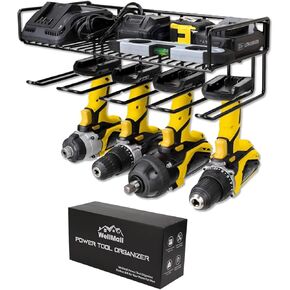 Heavy Duty Tool Organizer, 16"W x 7.48"H x 5.51"D, 4 Wall Mount Anchors, 3.95" Between Slots, Sturdy Steel Construction, Ideal for Power Tools