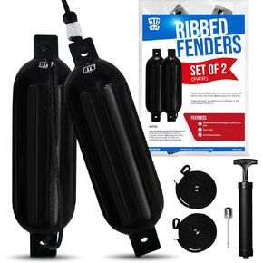 Set of 2 Pack Inflatable Large Boat Fenders Bumpers for Docking w/Free 6 ft Fender Lines & Pump (Black)…