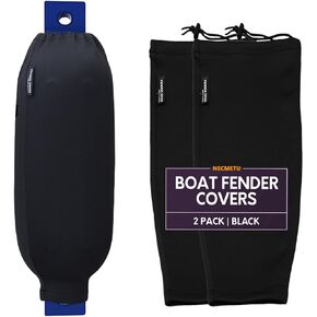 Boat Fender Covers,8" x 18" Marine Fender Covers Polyester,Black & Navy Blue,2 & 4-Pack