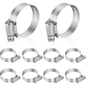 Hose Clamp, Stainless Steel Hose Clamps 1 Inch to 2 Inch, Large Adjustable Worm Gear Hose Clamps Assortment Kit Hose Pipe Tool for Fuel Line, Plumbing, Automotive Mechanical, 10 PCS Hose Clamp Set