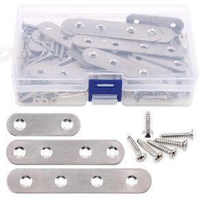 Glarks 35-Pieces 2 inch/ 3 inch/ 4 inch Stainless Steel Flat Straight Brace Brackets Mending Joining Plates Repair Fixing Bracket Connector and 80pcs Screws Set, Total 115pcs, Silver