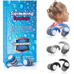 Swimming Ear Plugs for Kids,3 Pairs Waterproof Silicone Swim Earplugs for Swimming Surfing Diving Showering for 5-13 Years Olds Children and Small Ear Teens