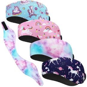 4 Pieces Swimming Headband Swimming Ear Band Adjustable Swim Headband Keeping Water Out Ear Protection Headband for Kids Adults Surfing Bathing Kayaking (Unicorn Style)