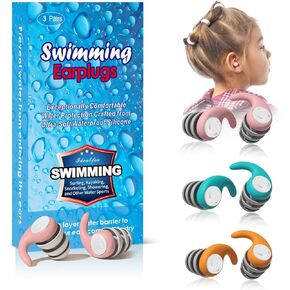 Swimming Ear Plugs for Kids,3 Pairs Waterproof Silicone Swim Earplugs for Swimming Surfing Diving Showering for 5-13 Years Olds Children and Small Ear Teens
